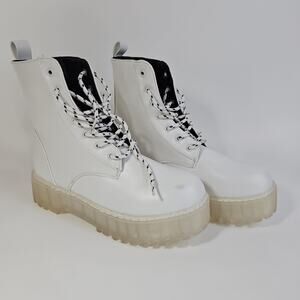 Olivia Miller White faux Leather Combat Boots‎ Womens Size 8.5